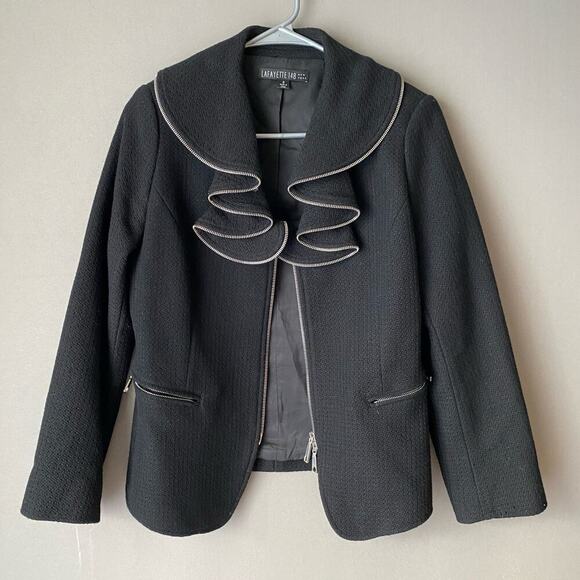 Lafayette 148 sz 8 black wool ruffle mod‎ coat - Picture 1 of 8